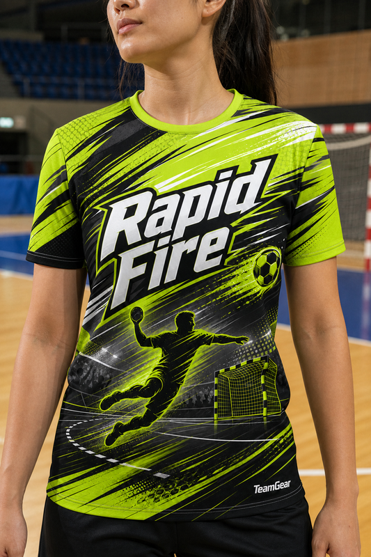 Rapid Fire Lime Handball Jersey — custom handball jersey worn on model — TeamGear Canada