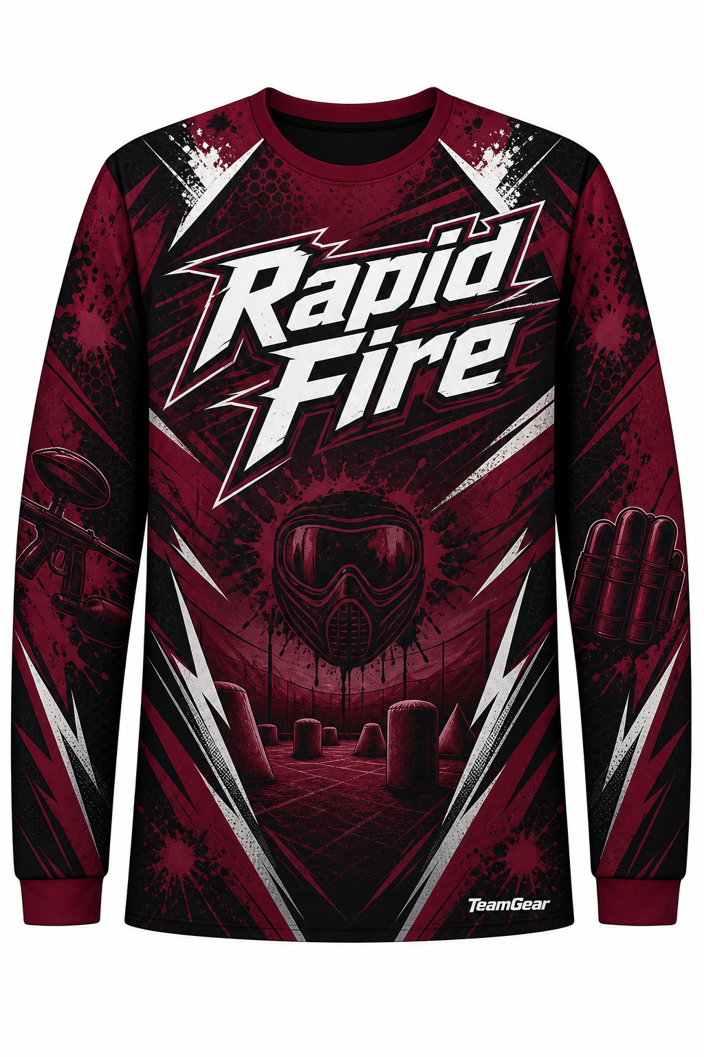 Rapid Fire Maroon Long Sleeve Paintball Jersey design