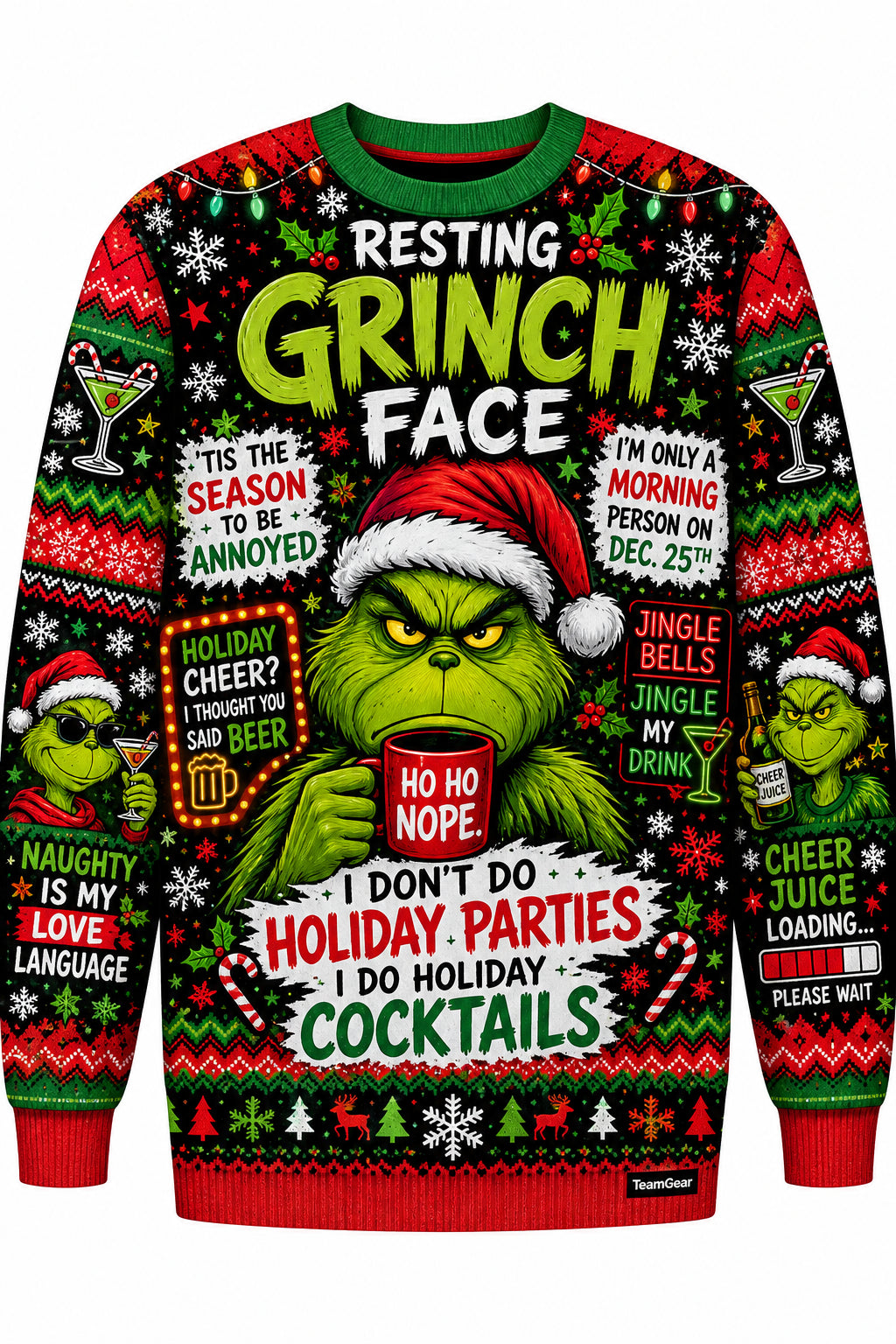Resting Grinch Face Ugly Christmas Sweater design
