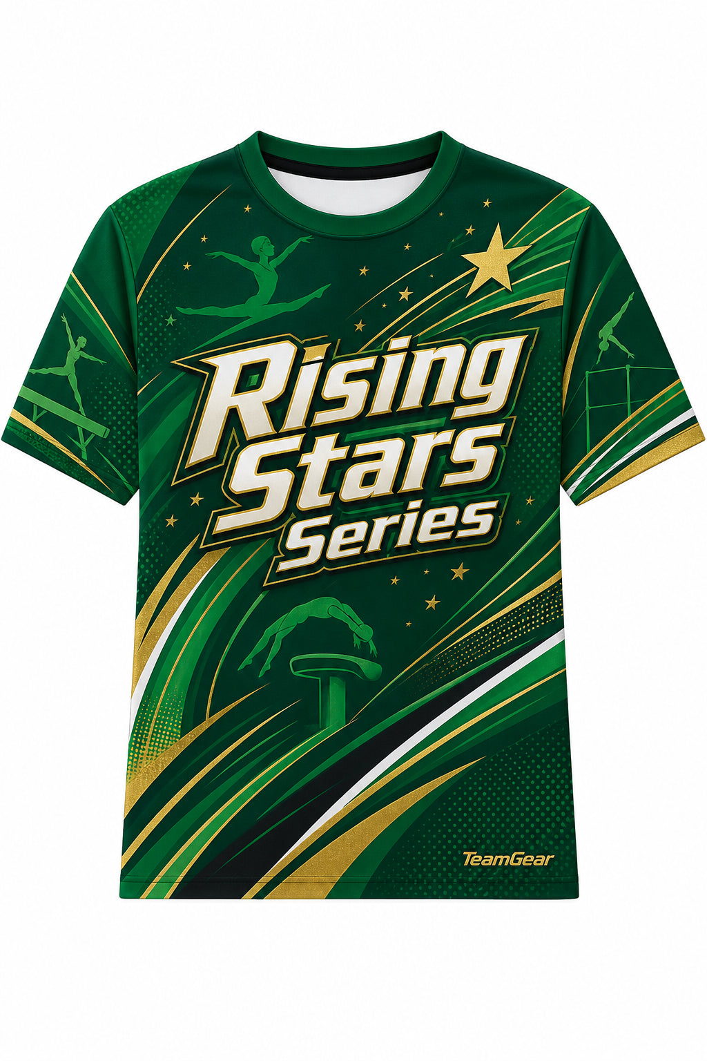 Rising Stars Series Green Gymnastics Jersey with name and number