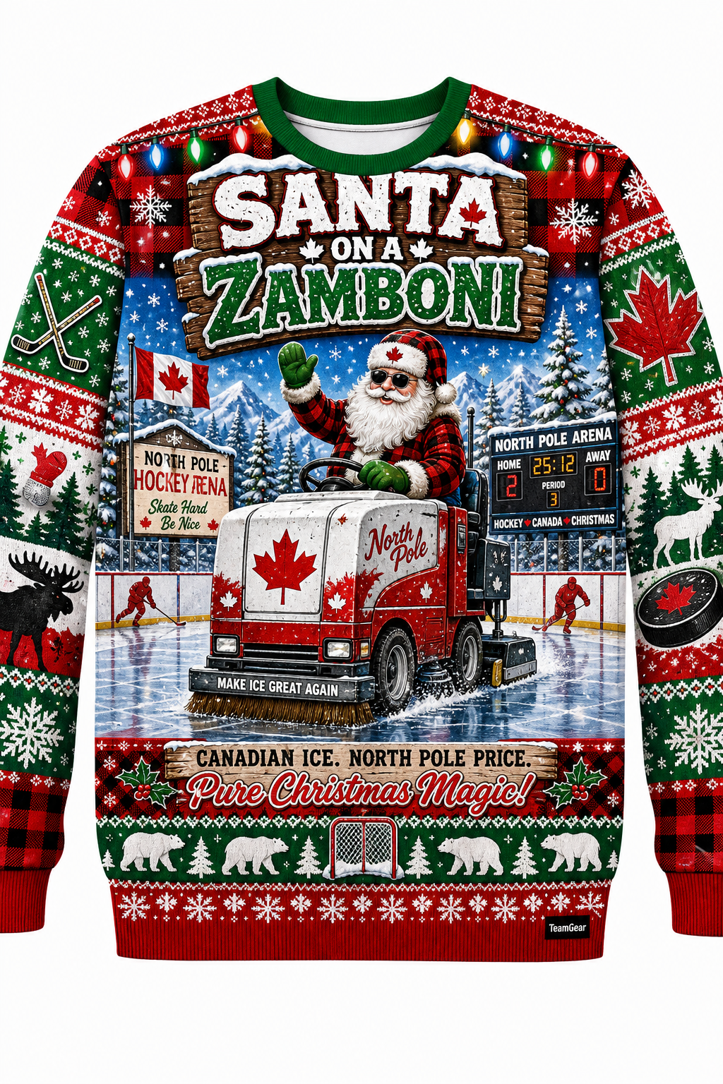 Santa on a Zamboni Ugly Christmas Sweater design