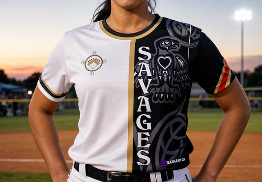 Savages Softball Jersey — custom softball jersey worn on model — TeamGear Canada