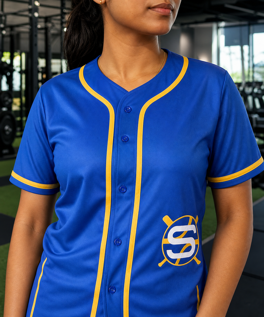 Scann Royal Blue Away Jersey — custom jersey worn on model — TeamGear Canada