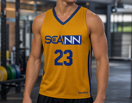 Scann Yellow Drawstring Bag — custom team apparel worn on model — TeamGear Canada