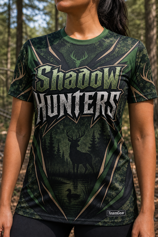Shadow Hunters Green Hunting Jersey — custom hunting jersey worn on model — TeamGear Canada