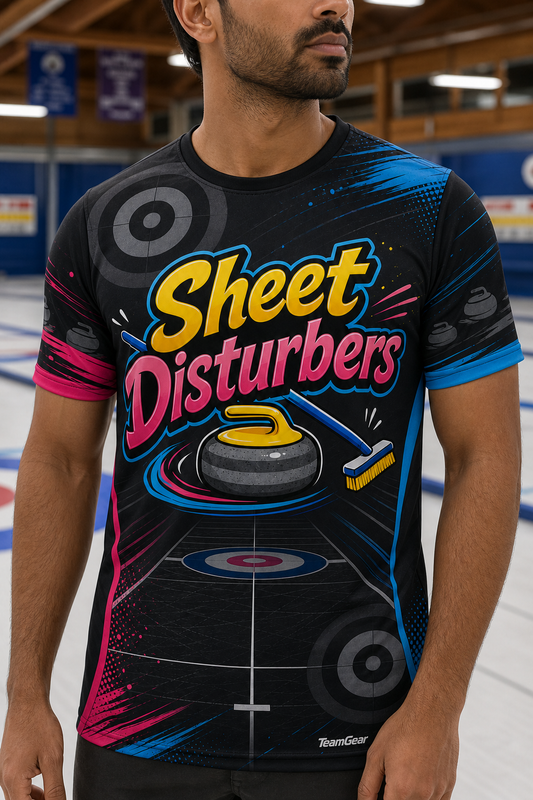 Sheet Disturbers Black Curling Jersey — custom curling jersey worn on model — TeamGear Canada
