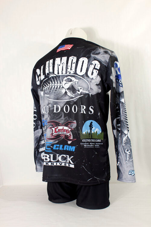 custom fishing long sleeve crew neck full sublimation jersey made in Canada, zip neck, and button neck also available