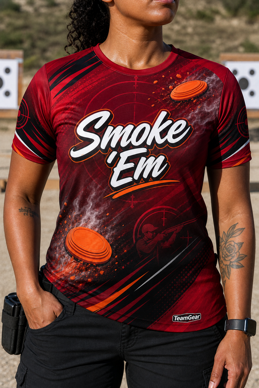 Smoke 'Em Crimson Shooting Jersey — custom shooting jersey worn on model — TeamGear Canada