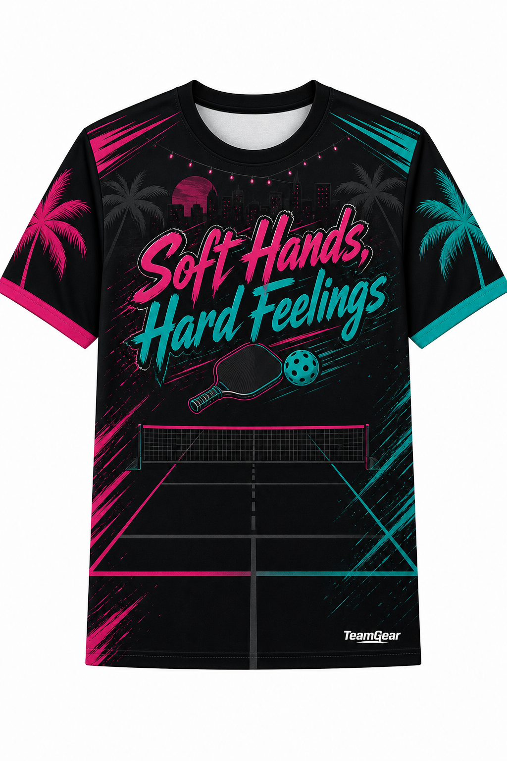 Soft Hands, Hard Feelings Black Pickleball Jersey with name and number