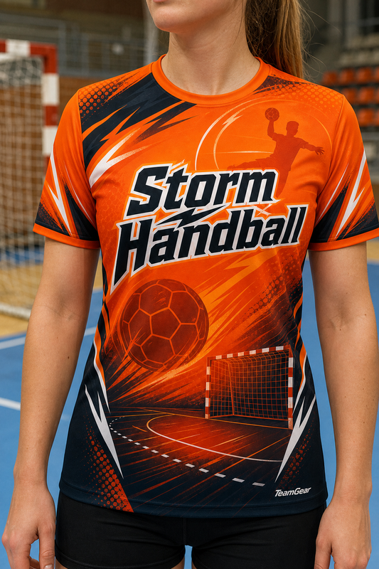 Storm Handball Orange Handball Jersey — custom handball jersey worn on model — TeamGear Canada