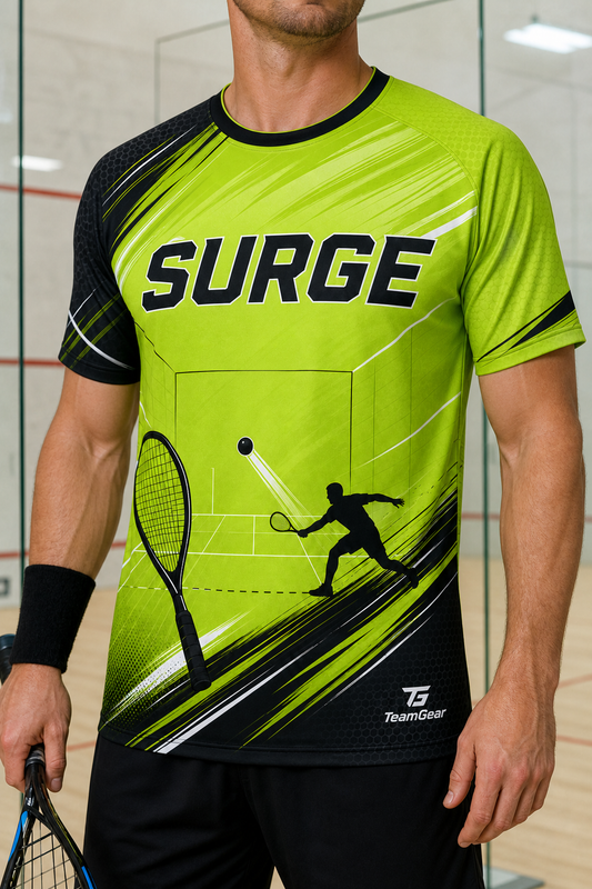 SURGE Lime Racquetball Jersey — custom racquetball jersey worn on model — TeamGear Canada