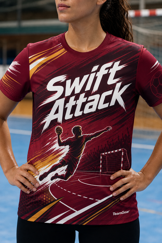 Swift Attack Maroon Handball Jersey — custom handball jersey worn on model — TeamGear Canada