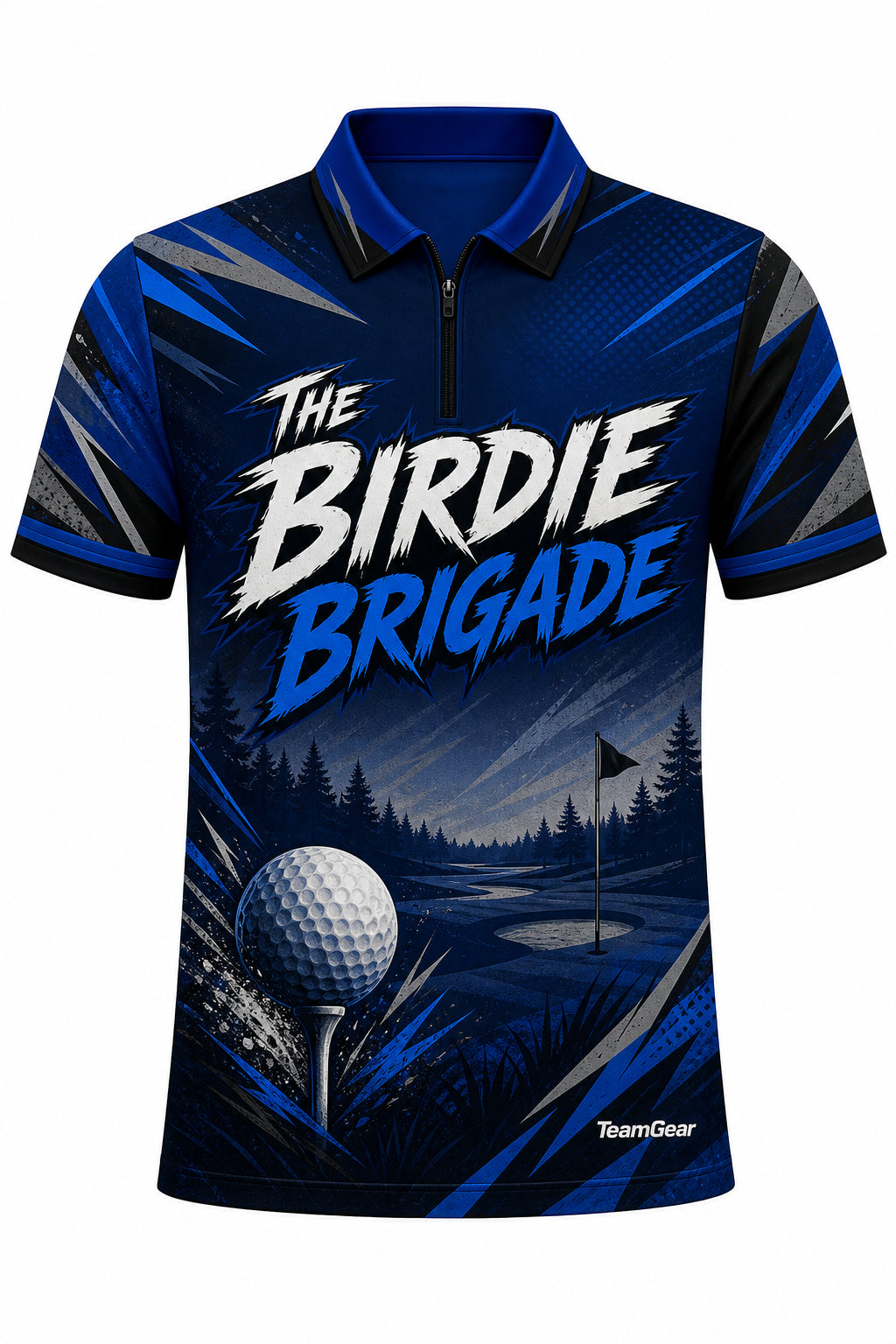 The Birdie Brigade Blue Golf Polo design
