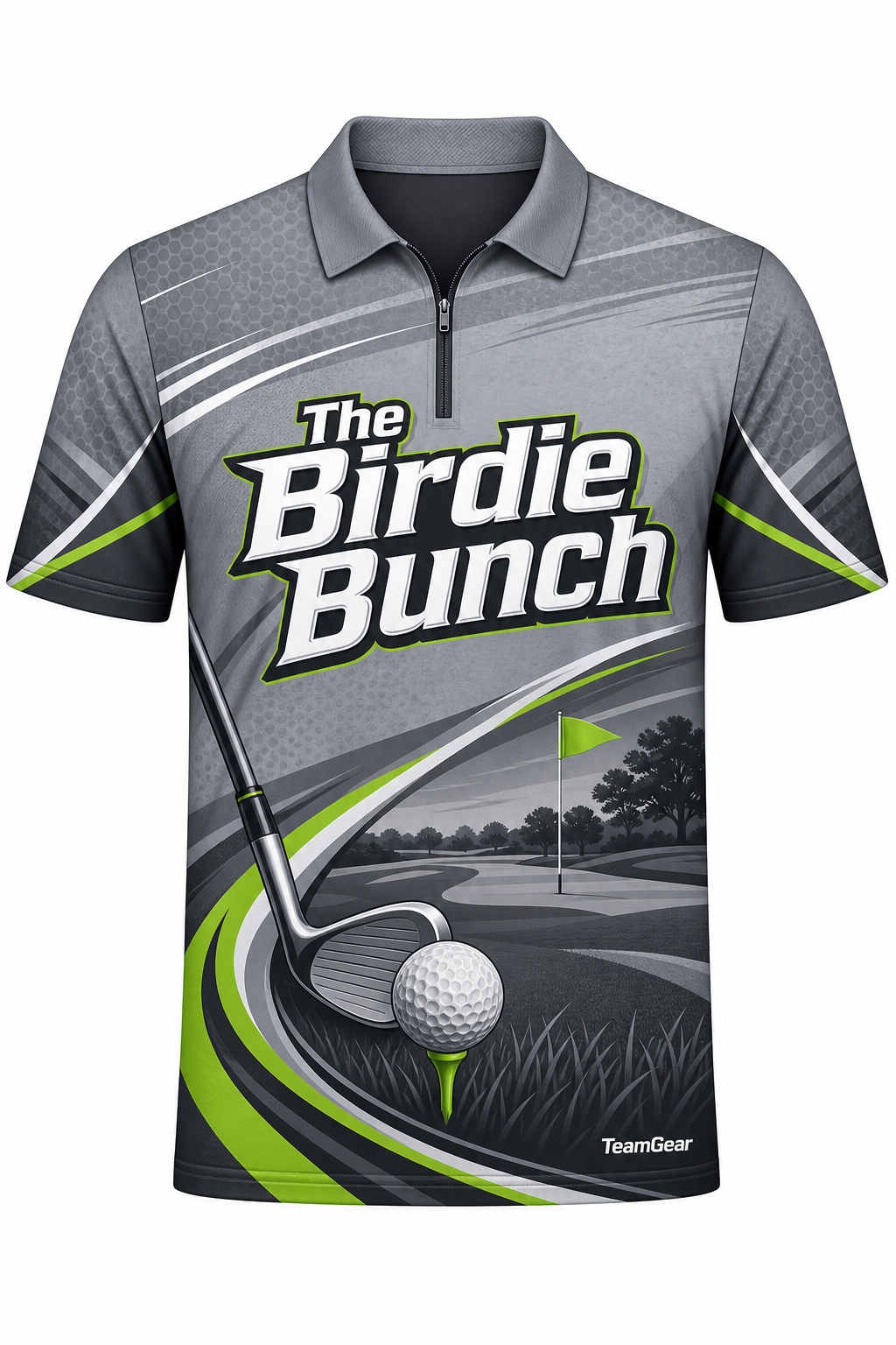 The Birdie Bunch Grey Golf Polo design