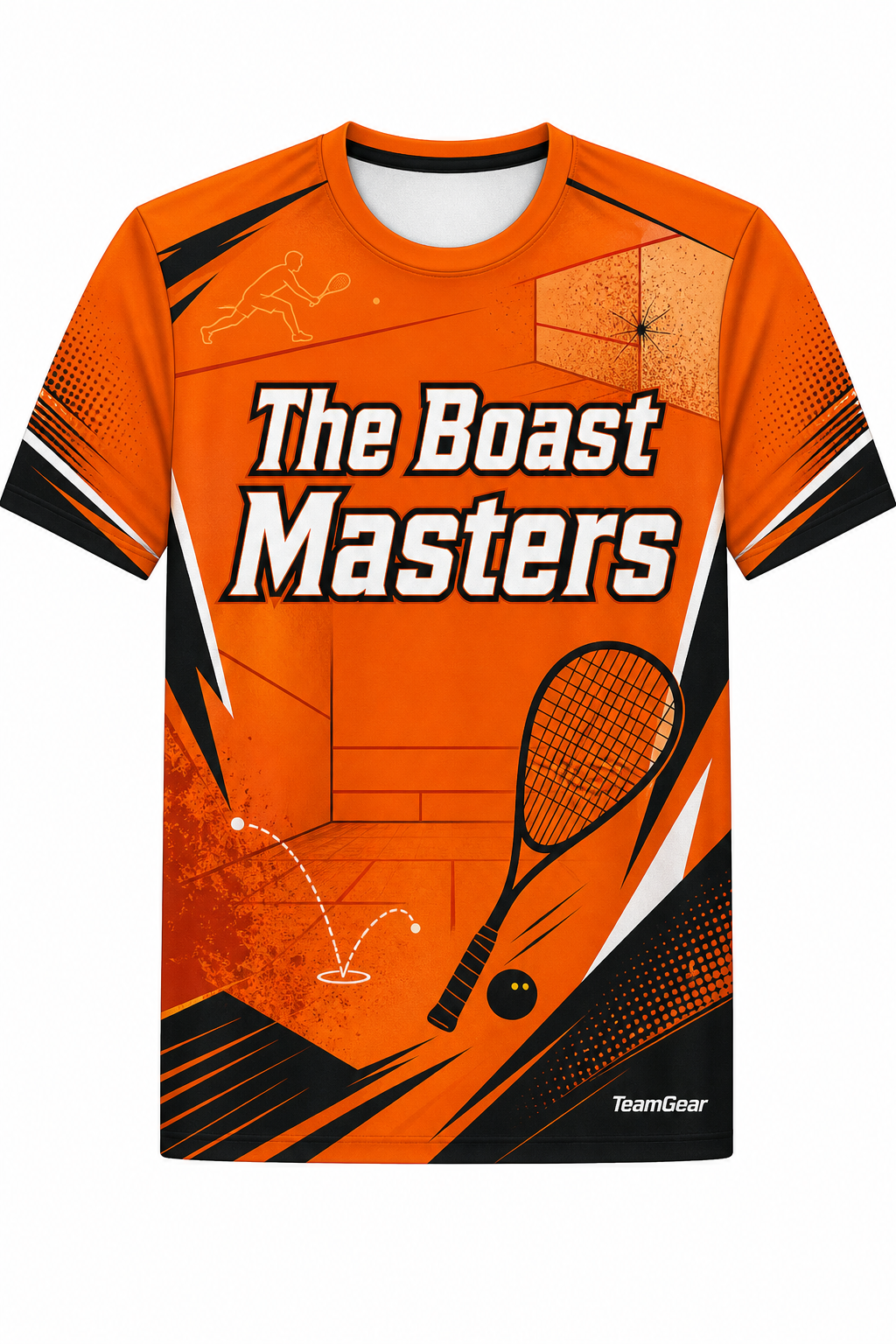 The Boast Masters Orange Squash Jersey with name and number