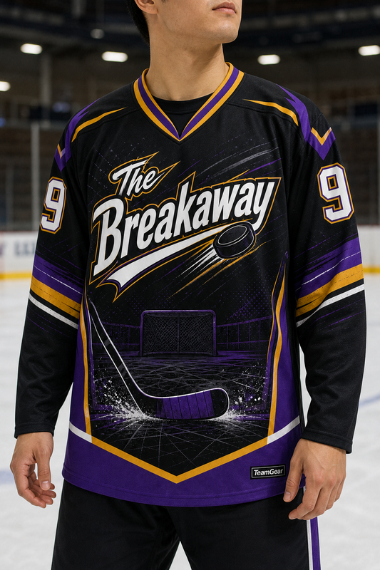 The Breakaway Black Hockey Jersey — custom hockey jersey worn on model — TeamGear Canada