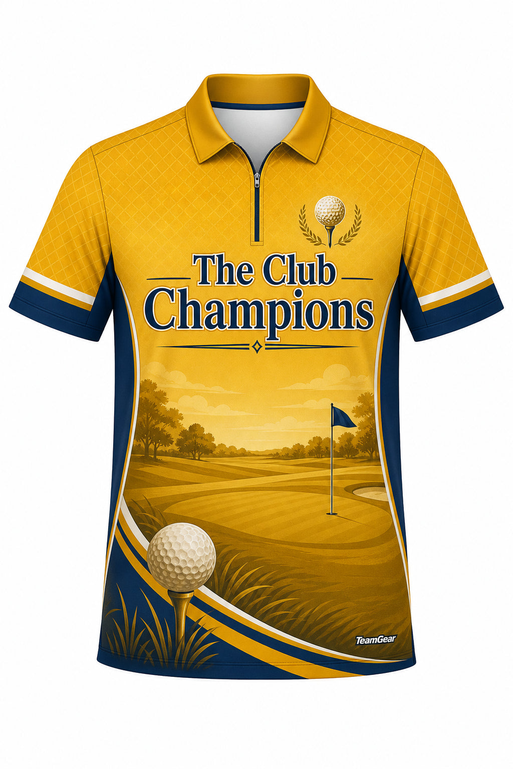 The Club Champions Gold Golf Polo design