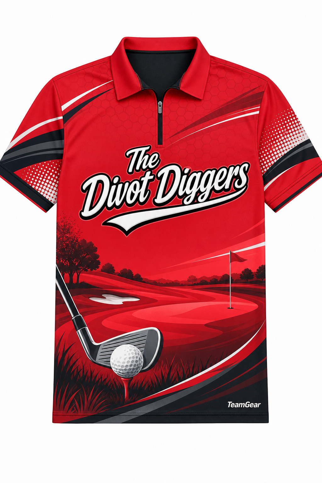 The Divot Diggers Red Golf Polo design