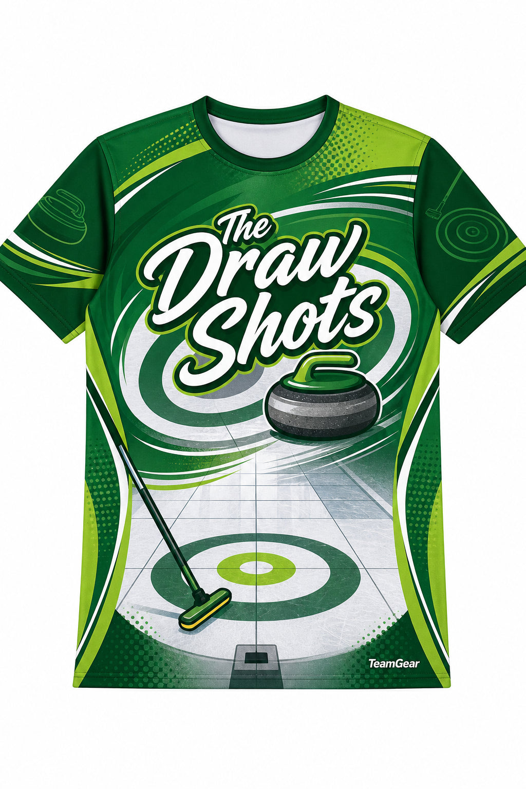 The Draw Shots Green Curling Jersey design