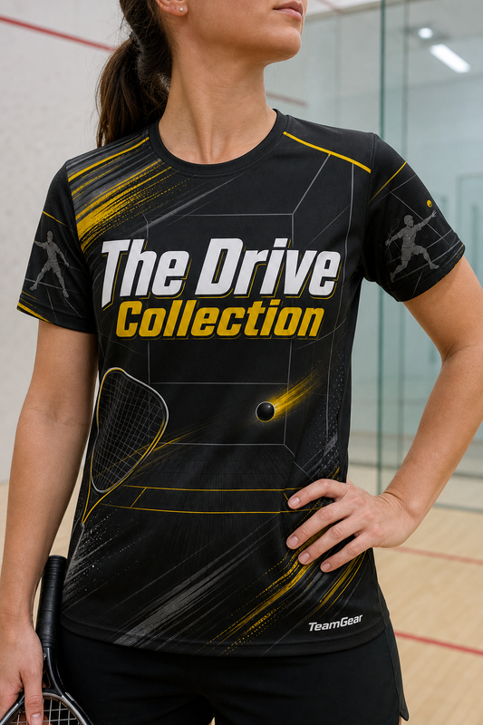 The Drive Collection Black Racquetball Jersey — custom racquetball jersey worn on model — TeamGear Canada