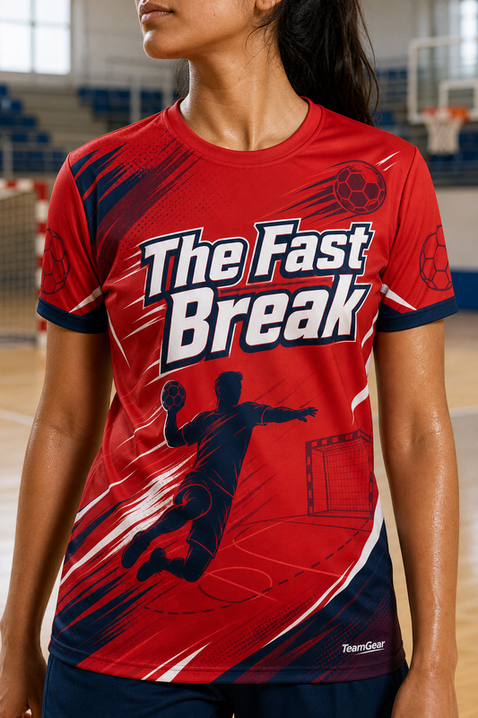 The Fast Break Crimson Handball Jersey — custom handball jersey worn on model — TeamGear Canada