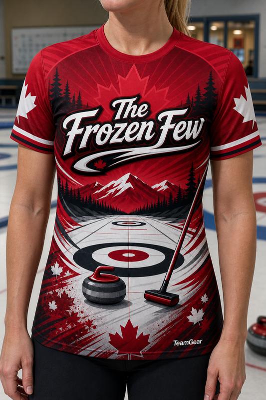 The Frozen Few Crimson Curling Jersey — custom curling jersey worn on model — TeamGear Canada