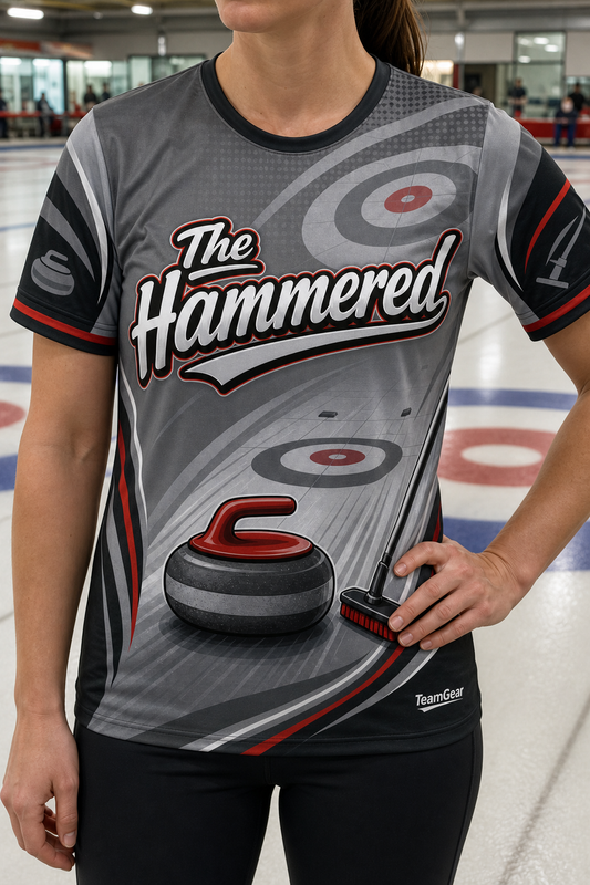 The Hammered Grey Curling Jersey — custom curling jersey worn on model — TeamGear Canada