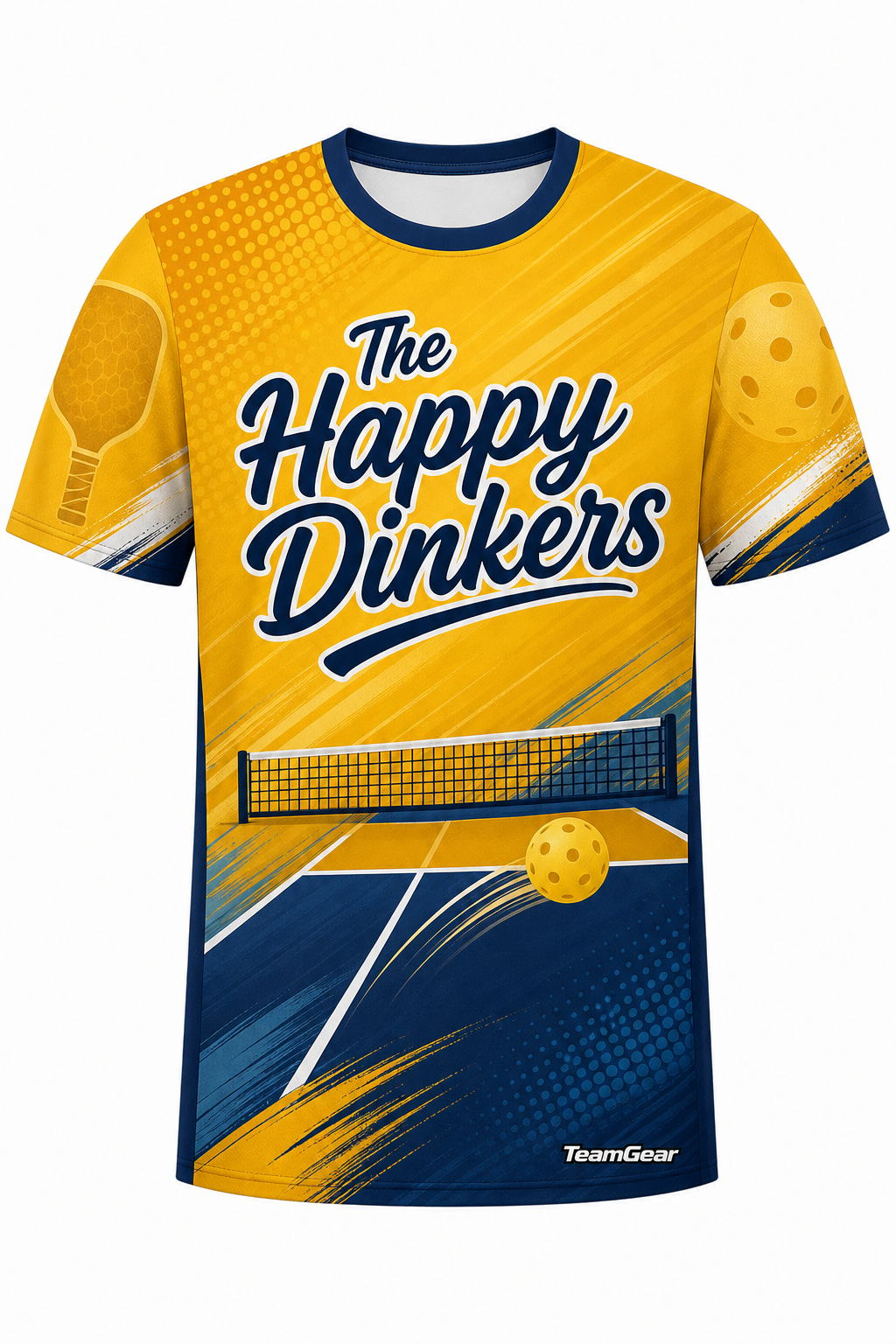The Happy Dinkers Gold Pickleball Jersey with name and number