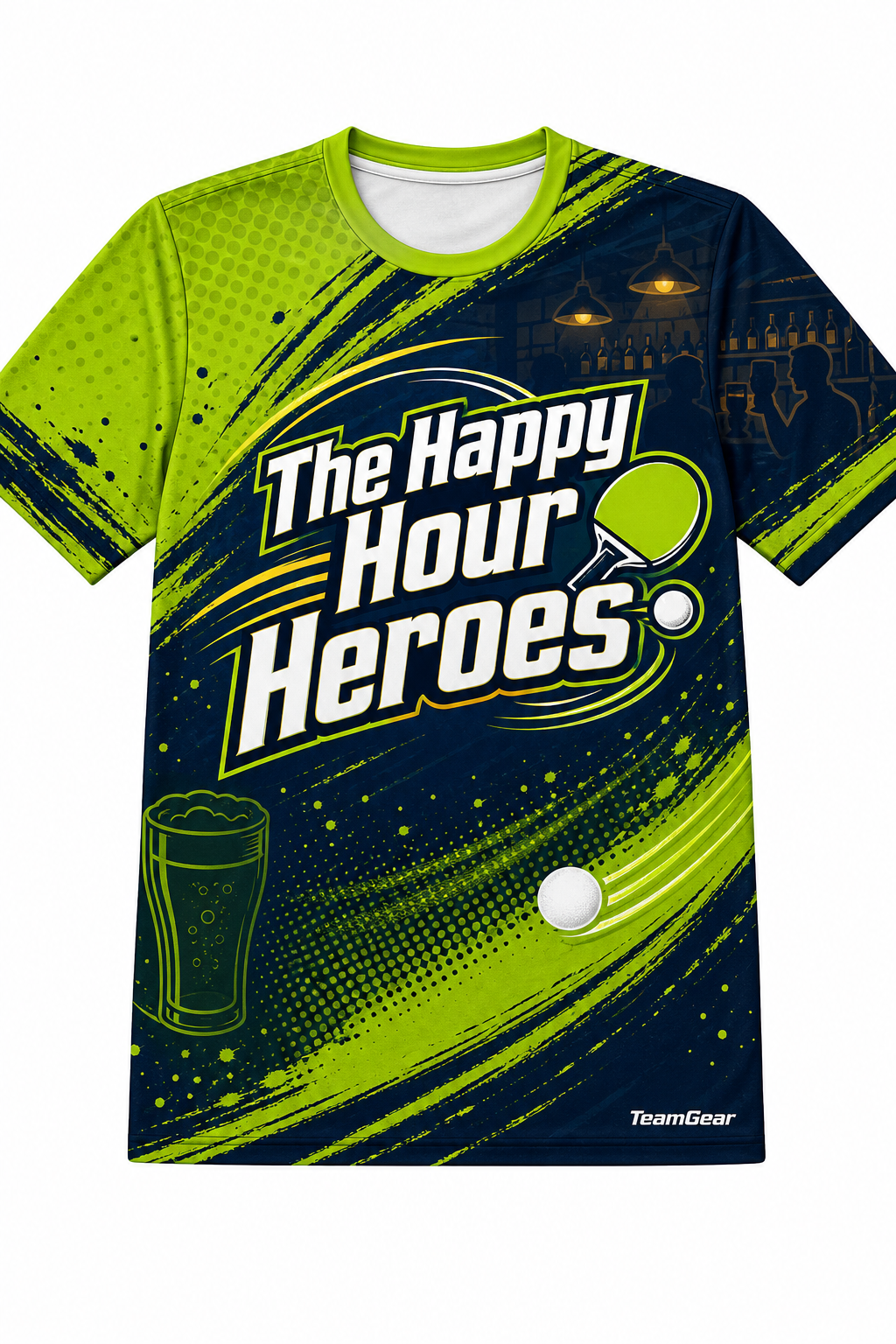 The Happy Hour Heroes Lime Table Tennis Jersey with name and number