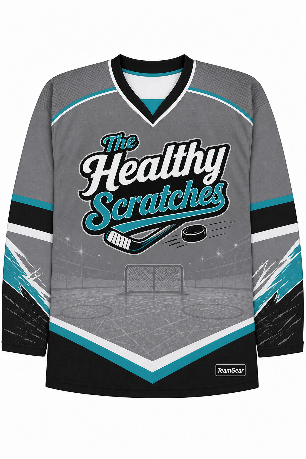 The Healthy Scratches Grey Hockey Jersey design