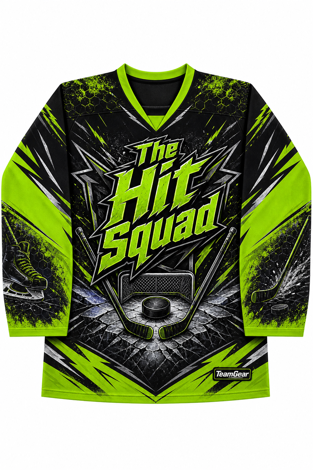 The Hit Squad Lime Hockey Jersey design