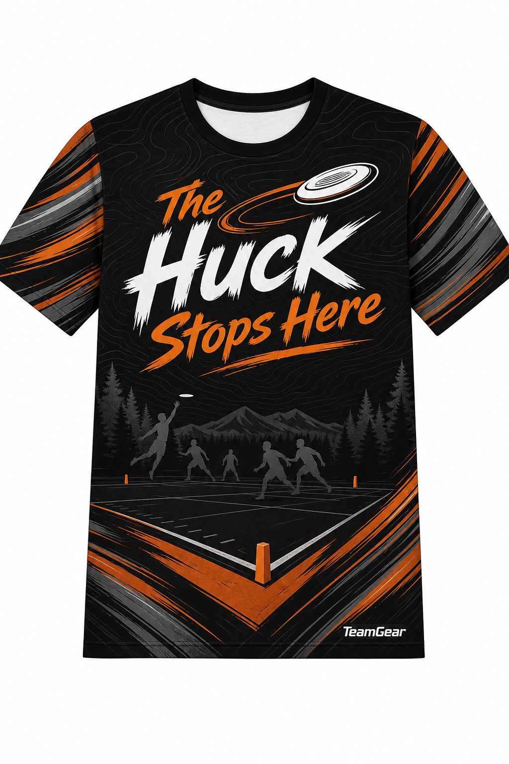 The Huck Stops Here Black Ultimate Frisbee Jersey design