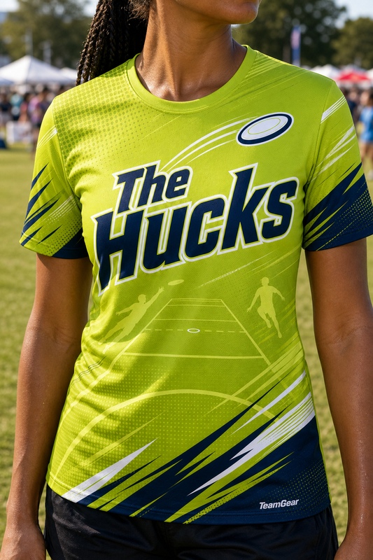 The Hucks Lime Ultimate Frisbee Jersey — custom ultimate frisbee jersey worn on model — TeamGear Canada