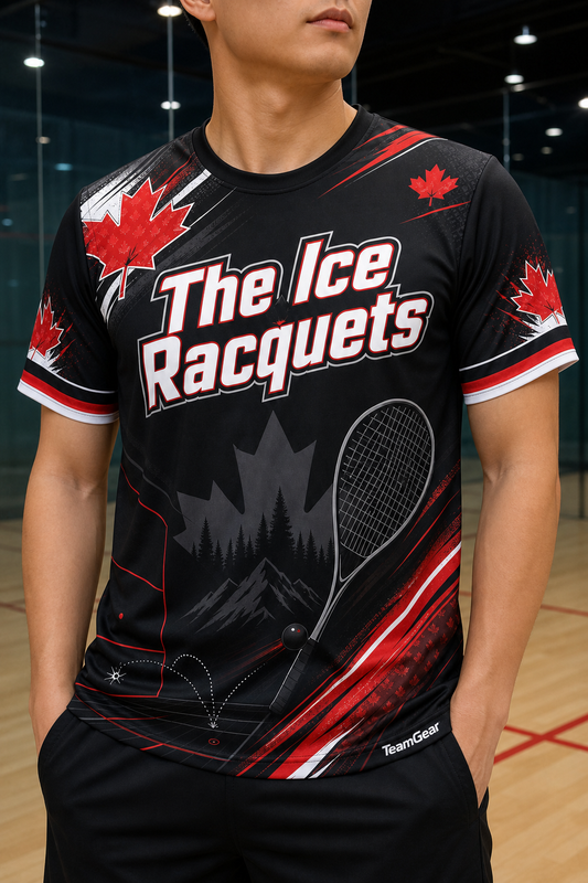 The Ice Racquets Black Squash Jersey — custom squash jersey worn on model — TeamGear Canada