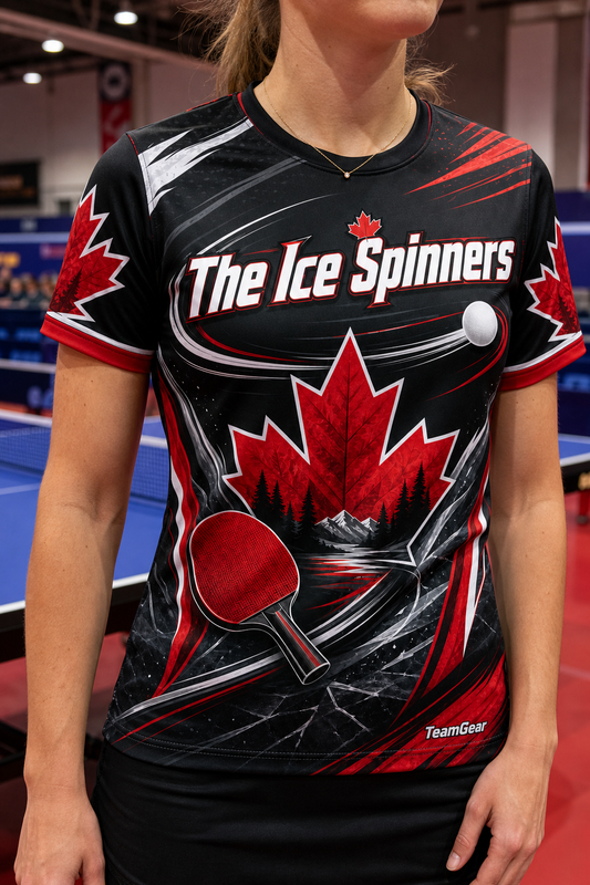 The Ice Spinners Black Table Tennis Jersey — custom table tennis jersey worn on model — TeamGear Canada