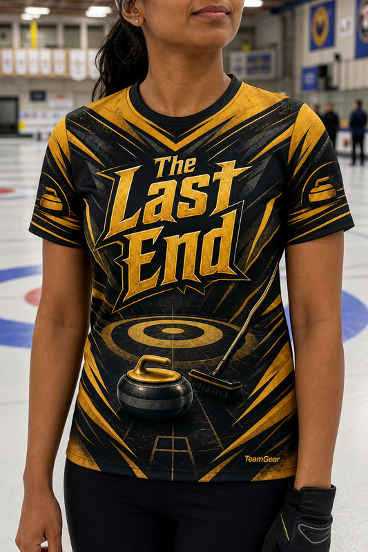 The Last End Gold Curling Jersey — custom curling jersey worn on model — TeamGear Canada