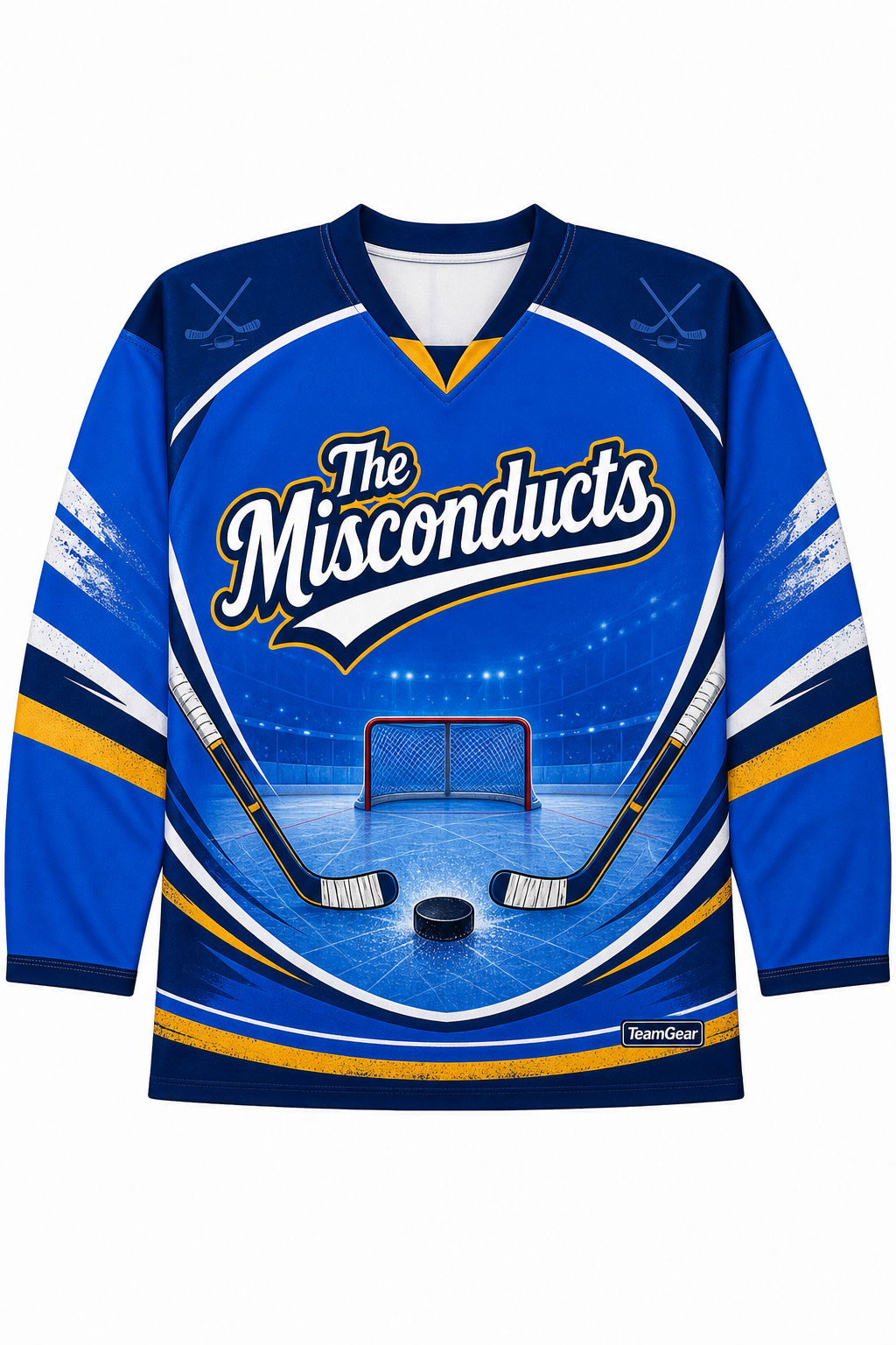 The Misconducts Blue Hockey Jersey design
