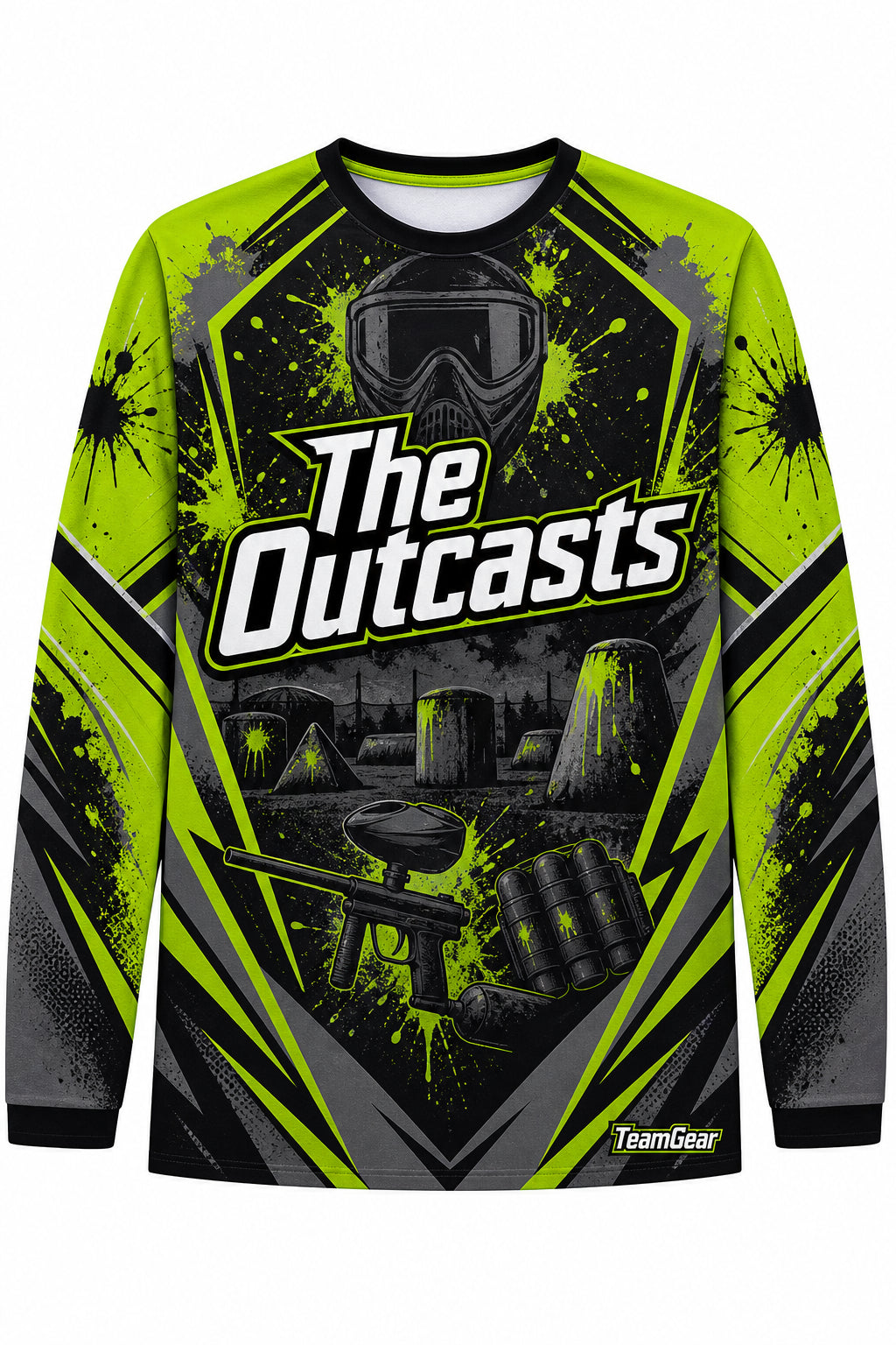 The Outcasts Lime Long Sleeve Paintball Jersey design