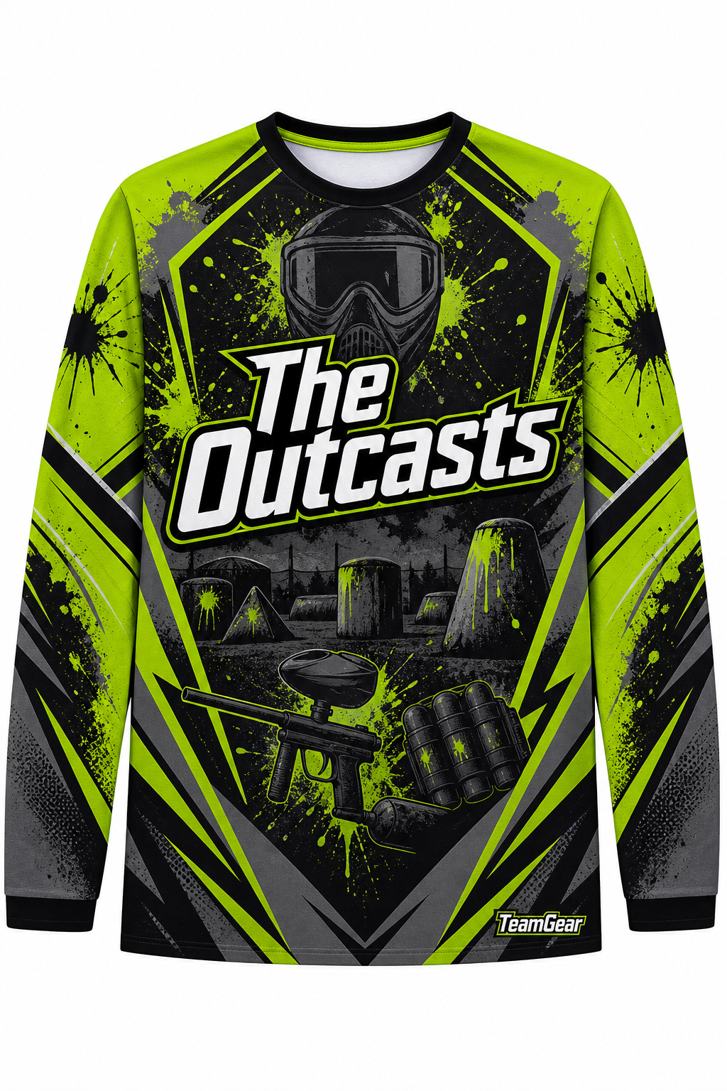 The Outcasts Lime Long Sleeve Paintball Jersey design