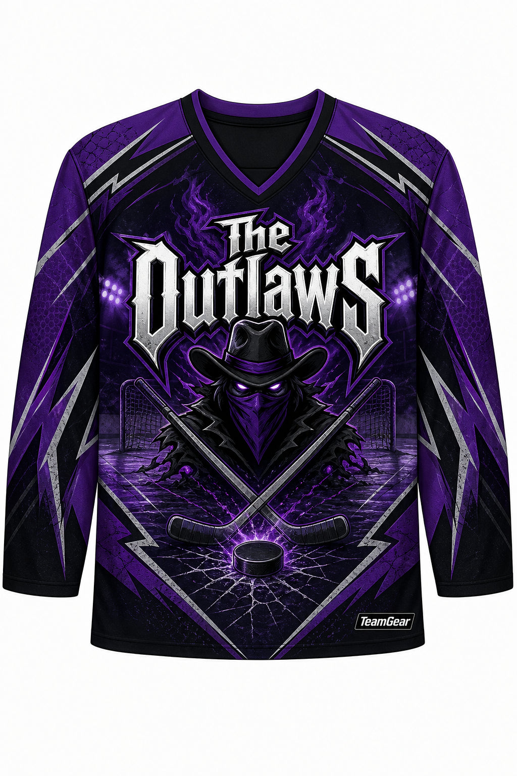 The Outlaws Purple Hockey Jersey design