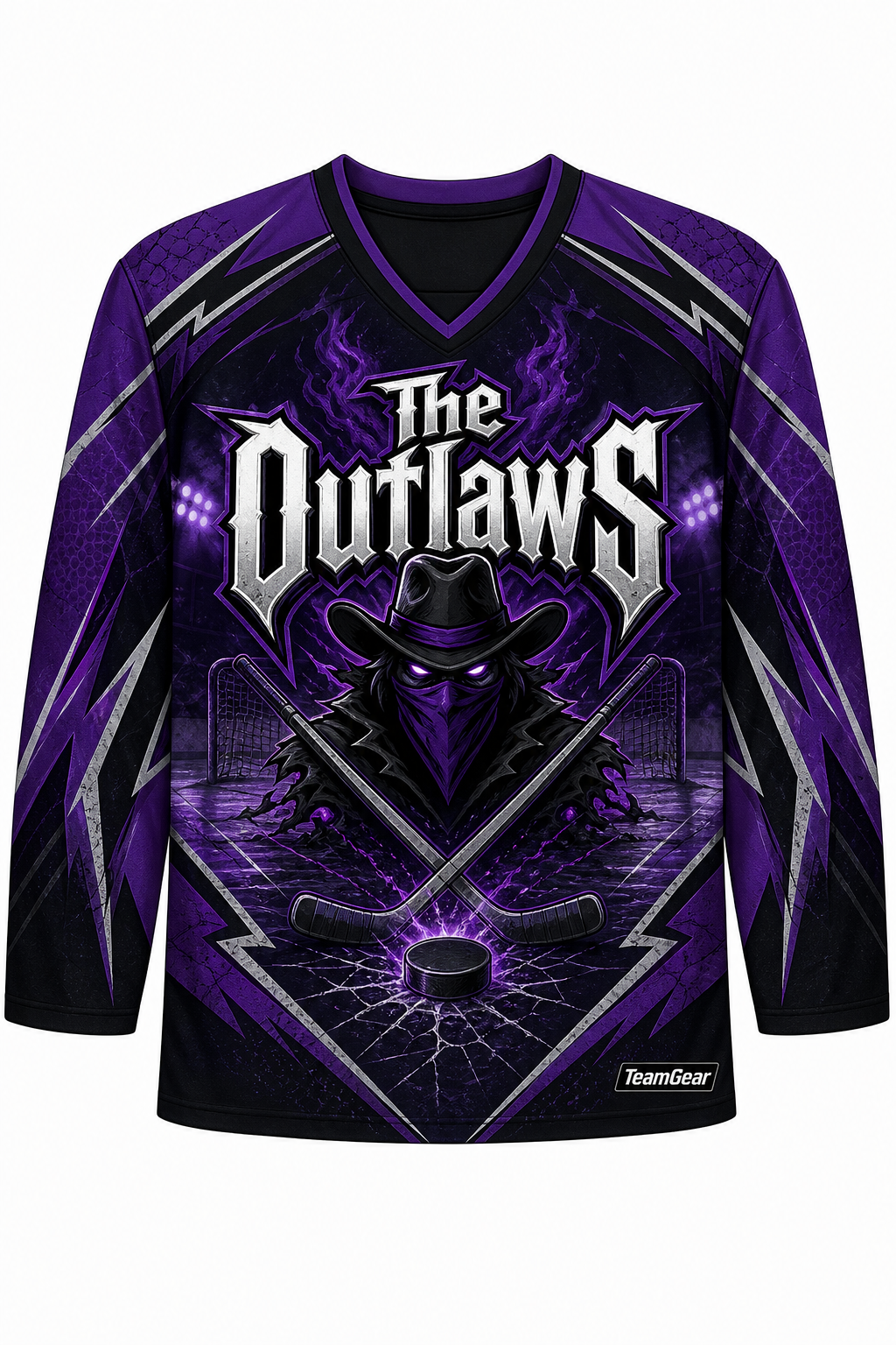 The Outlaws Purple Hockey Jersey design