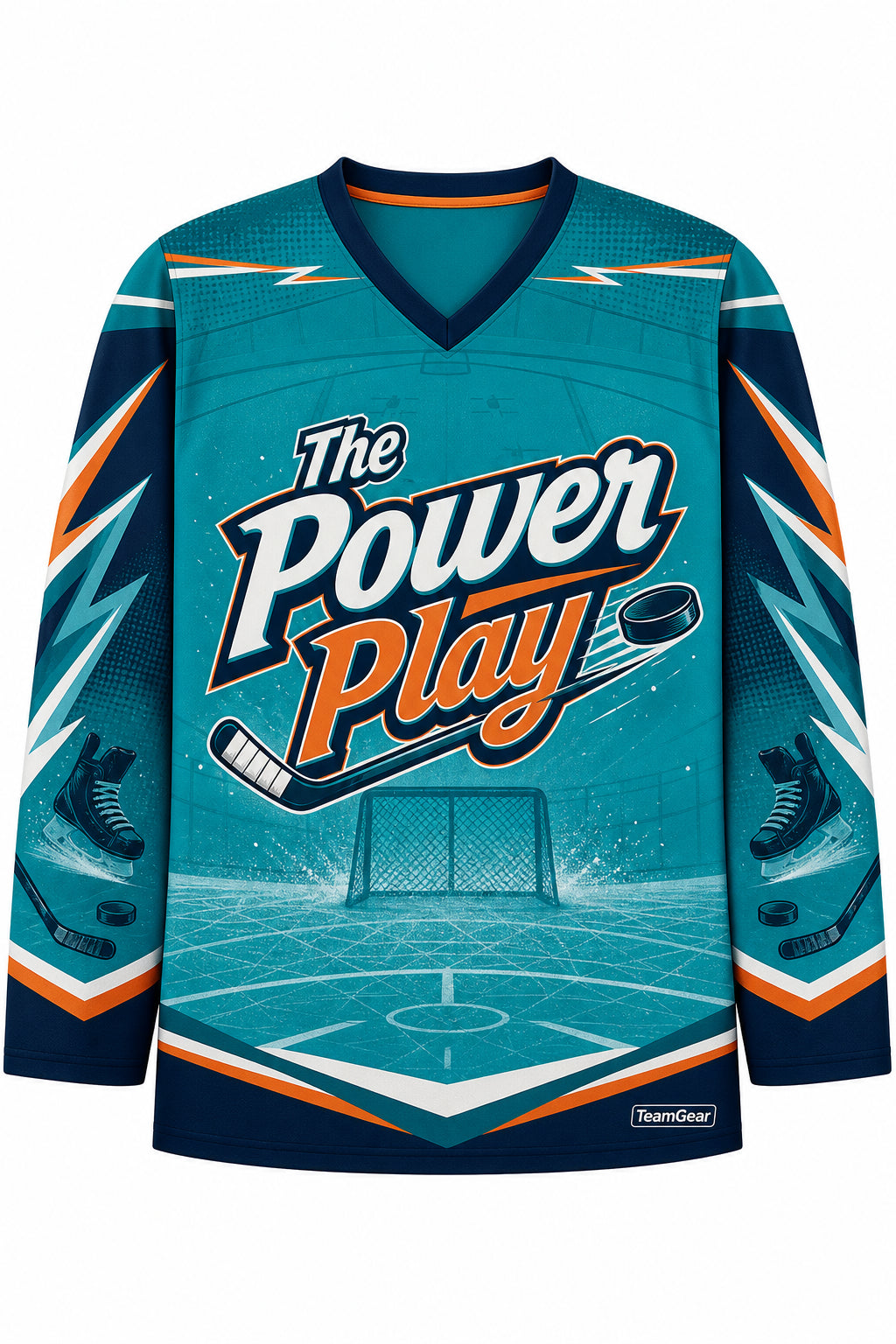The Power Play Teal Hockey Jersey design