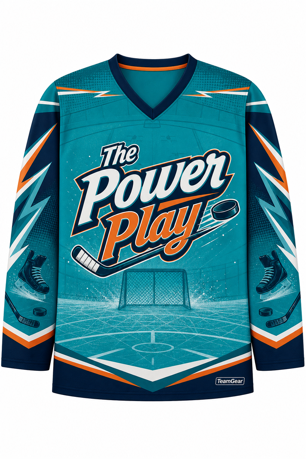 The Power Play Teal Hockey Jersey design