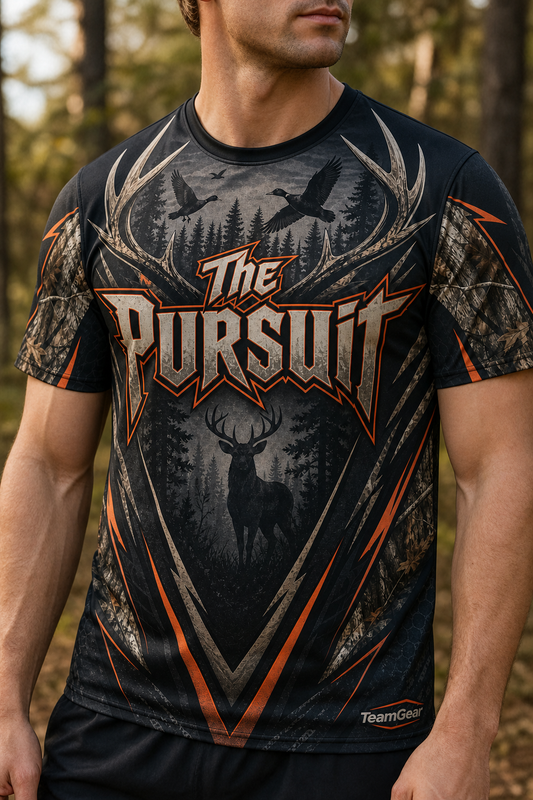 The Pursuit Black Hunting Jersey — custom hunting jersey worn on model — TeamGear Canada