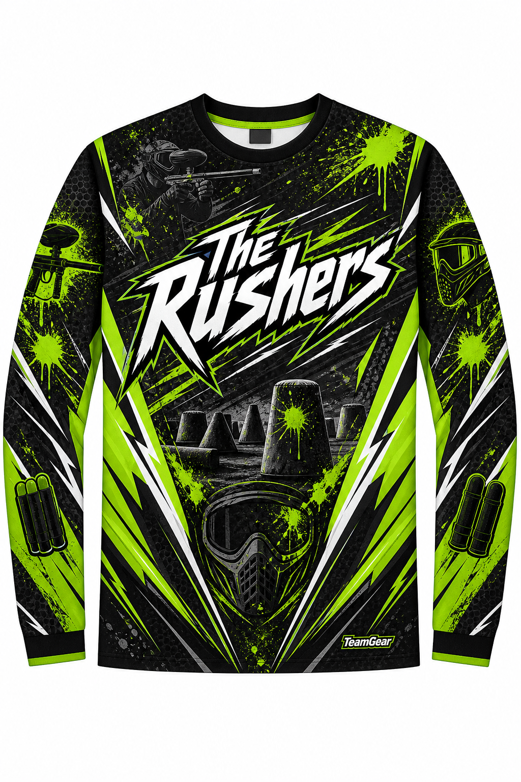 The Rushers Lime Long Sleeve Paintball Jersey design