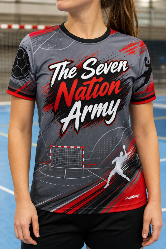 The Seven Nation Army Grey Handball Jersey — custom handball jersey worn on model — TeamGear Canada