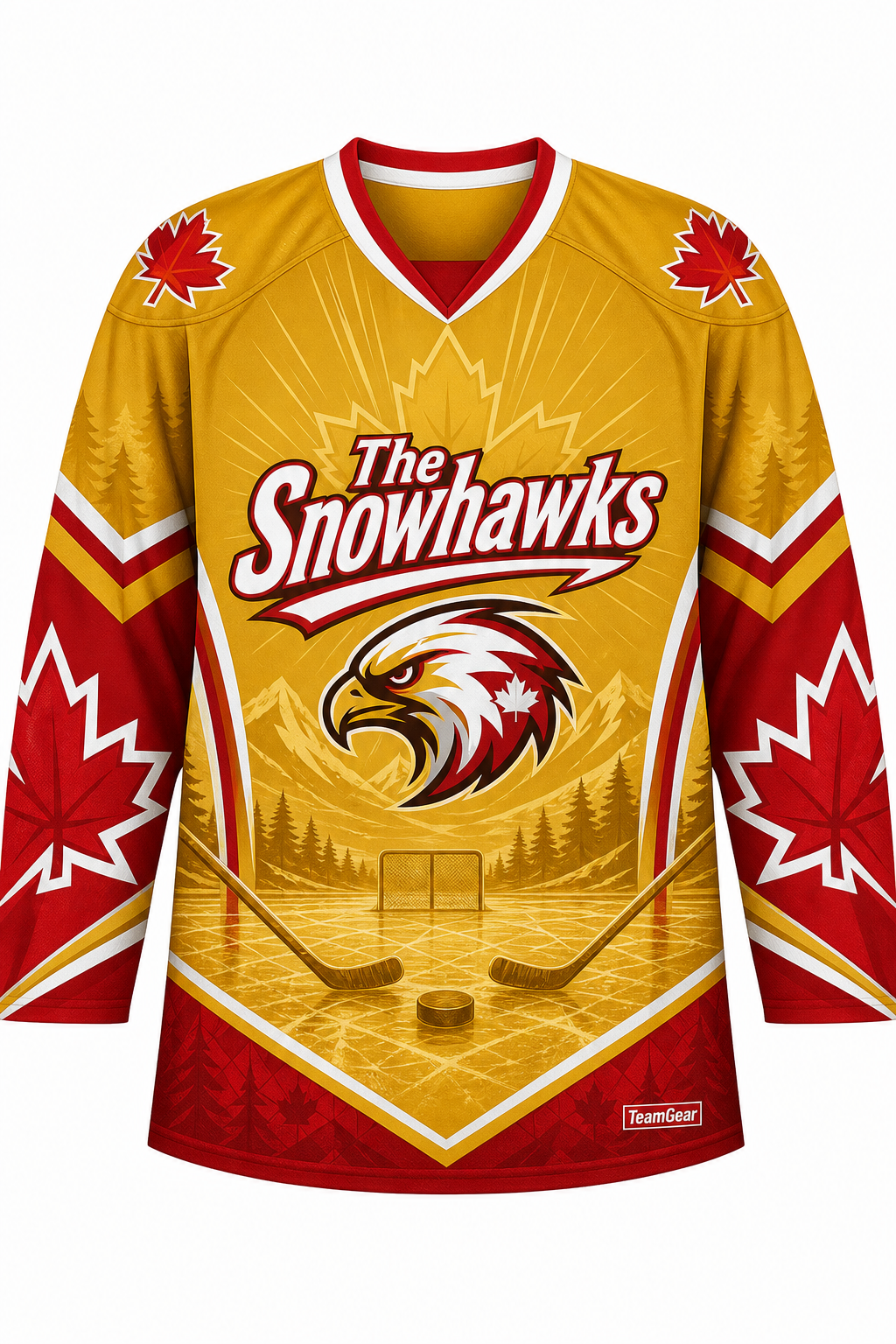 The Snowhawks Gold Hockey Jersey design