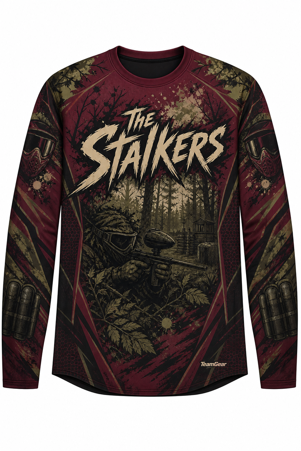 The Stalkers Maroon Long Sleeve Paintball Jersey design