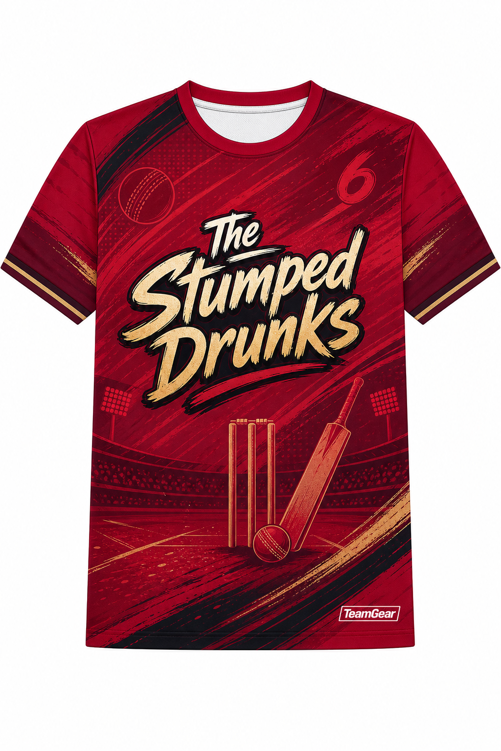 The Stumped Drunks Crimson Cricket Jersey design