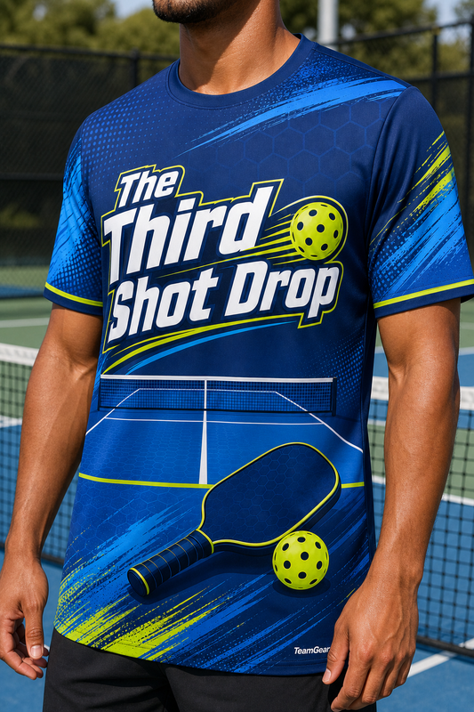 The Third Shot Drop Blue Pickleball Jersey — custom pickleball jersey worn on model — TeamGear Canada
